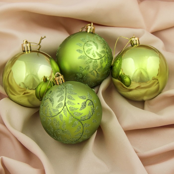 Набор шаров пластик d-8 см 4 шт Солнечный" зеленый