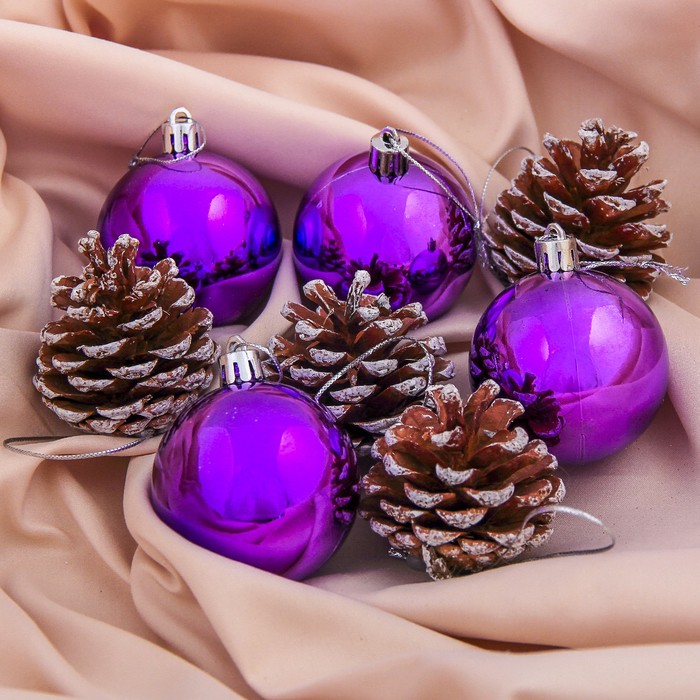 Набор украшений пластик 6 см 8 шт "Шишка" фиолет