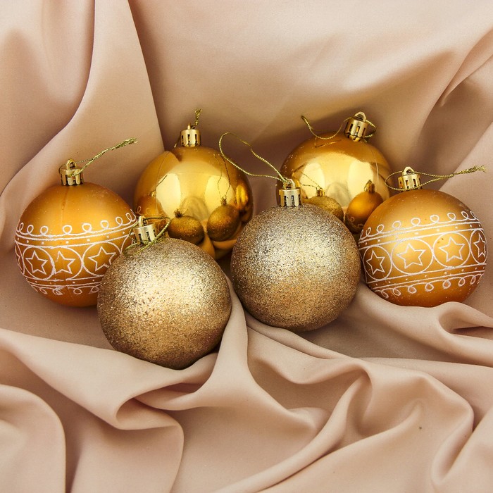 Набор шаров пластик d-7 см 6 шт "Звездный узор" золото