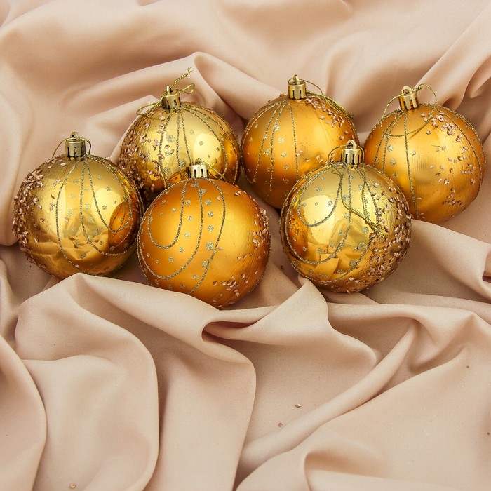 Набор шаров пластик d-8 см 6 шт "Капель" золото