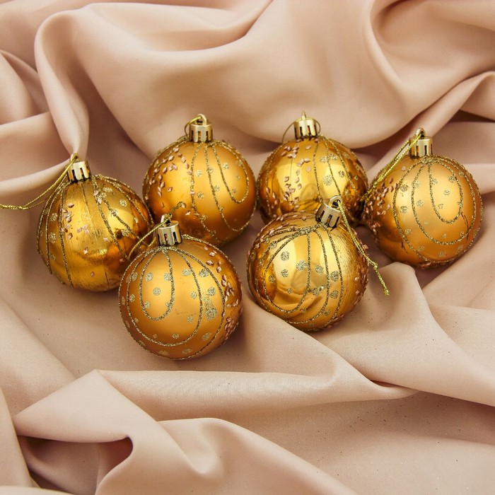 Набор шаров пластик d-6 см 6 шт "Капель" золото