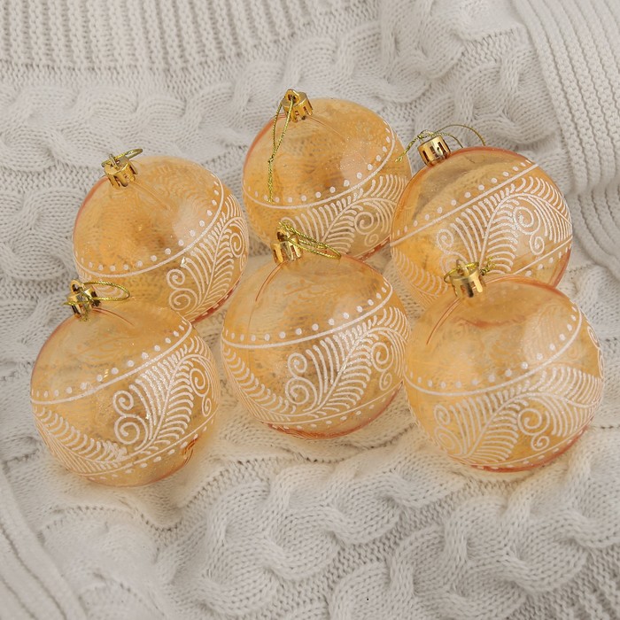 Набор шаров пластик d-8 см 6 шт "Волшебное перо" желтый