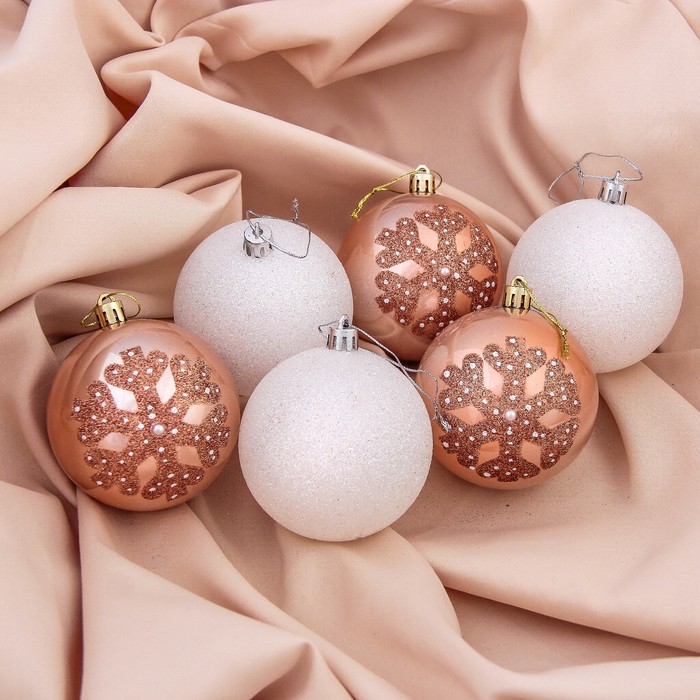 Набор шаров пластик d-8 см 6 шт "Десма" бело золотой