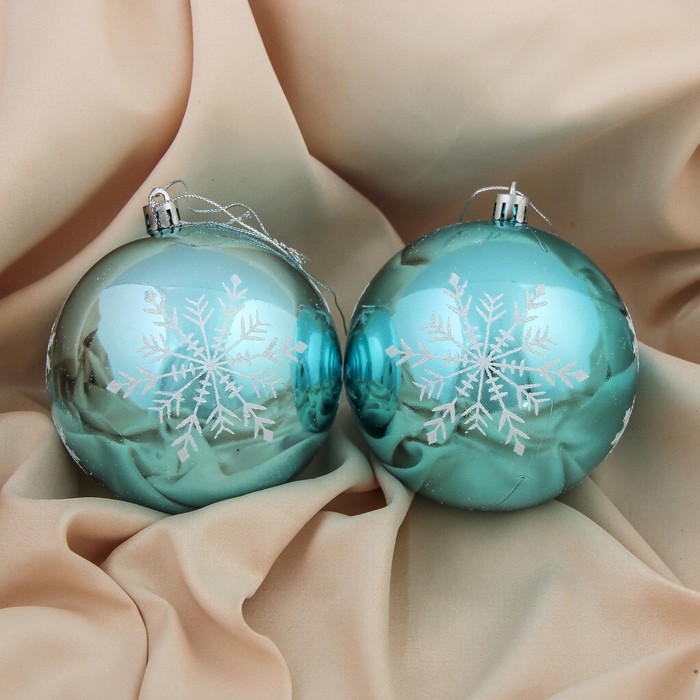 Набор шаров пластик d-10 см 2 шт "Снежинка глянец" голубой