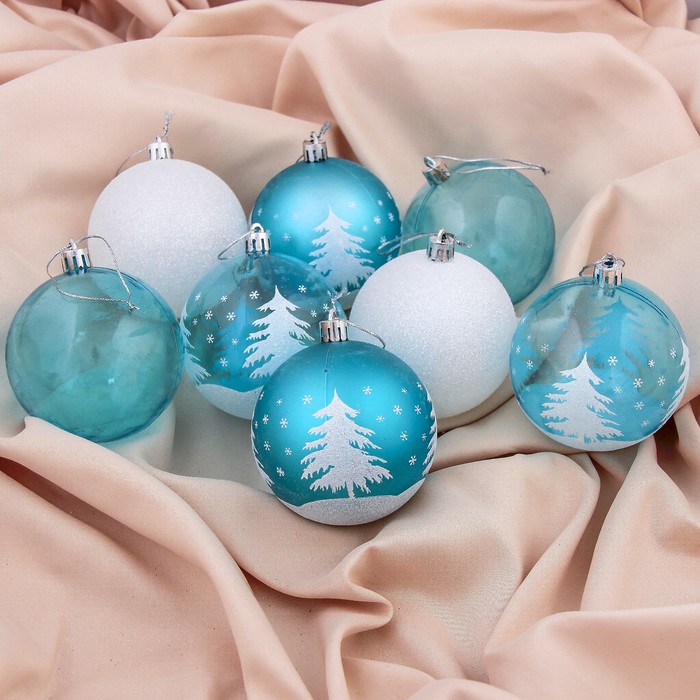 Набор шаров пластик d-8 см 8 шт "Снег" елочка
