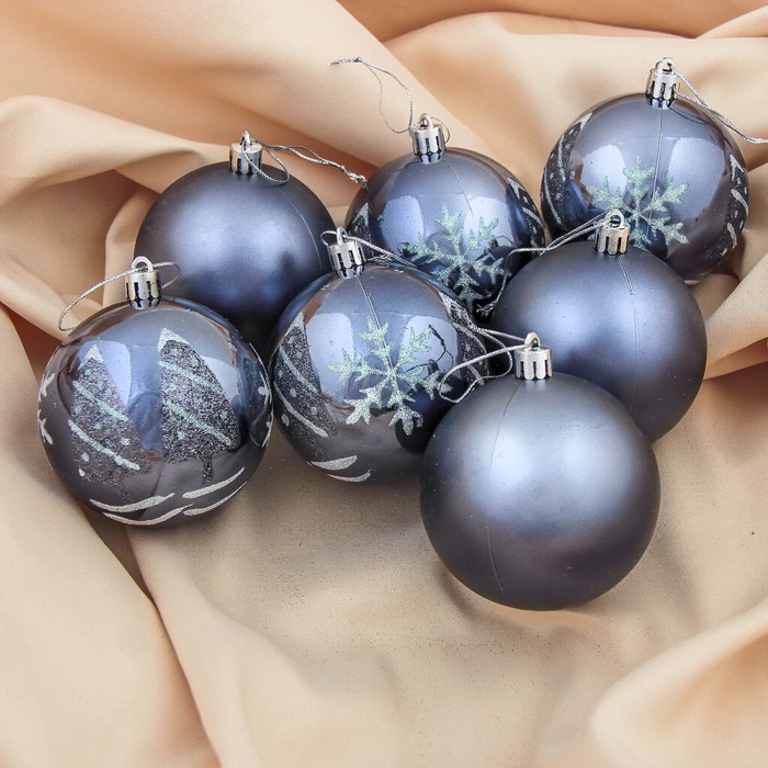 Набор шаров пластик d-8 см 7 шт "Металлик" узорный