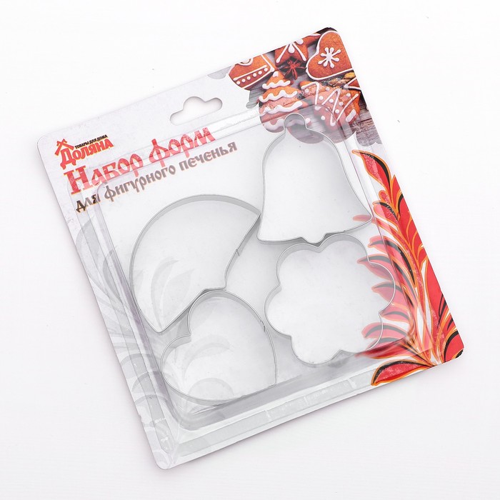 Набор форм для вырезания печенья "Месяц. Сердце. Цветок. Колокольчик", 4 шт