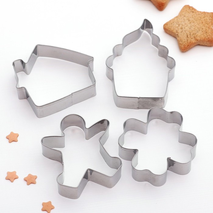 Набор форм для вырезания печенья "Домик. Пряня. Клевер. Капкейк", 4 шт