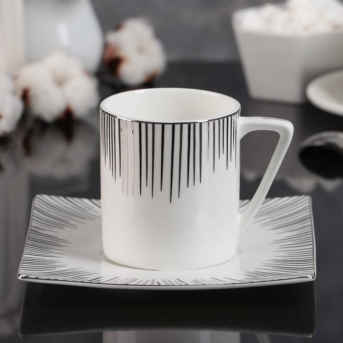 Чайная пара 200 мл White &amp; Black, блюдце 14х14 см