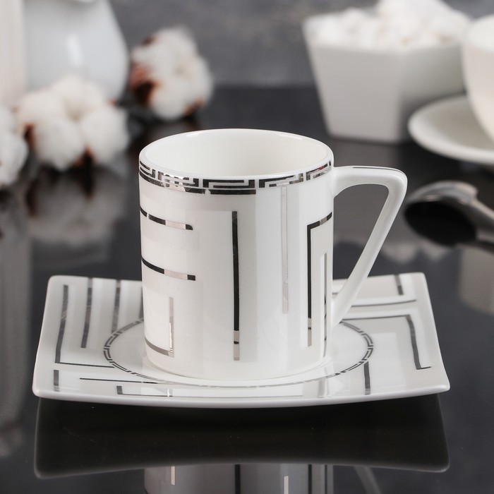 Чайная пара 200 мл White &amp; Black, блюдце 14х14 см