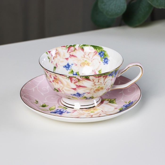 Чайная пара фарфоровая «Чайная роза», 2 предмета: чашка 200 мл, блюдце d=15 см чайная пара фарфоровая wilmax 2 предмета чашка 330 мл блюдце цвет белый