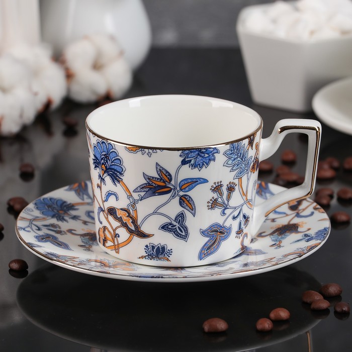 Кофейная пара 200 мл "Цветы", блюдце 12 см