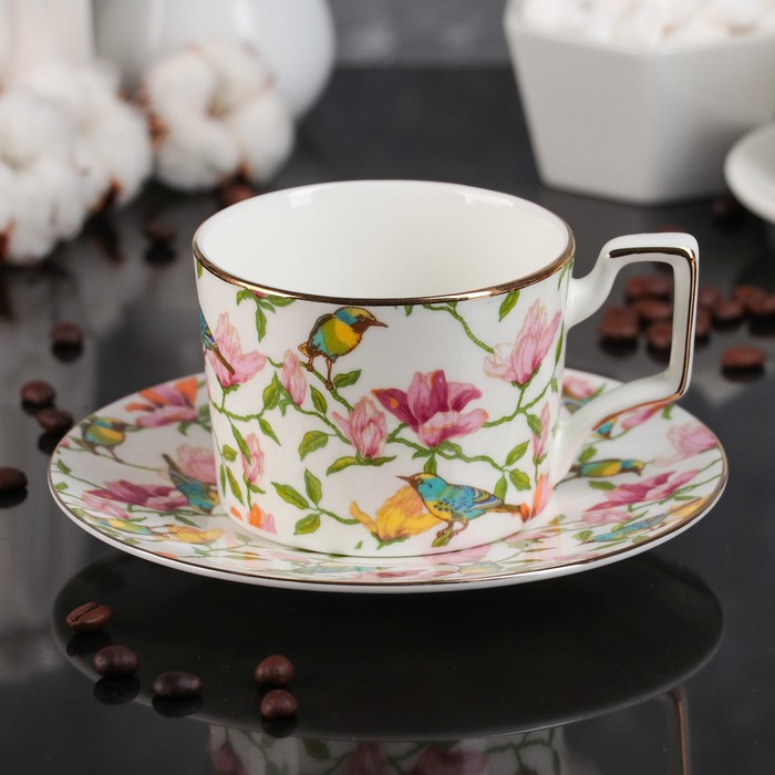 Кофейная пара 200 мл "Сакура", блюдце 12х2,3 см, цвет белый