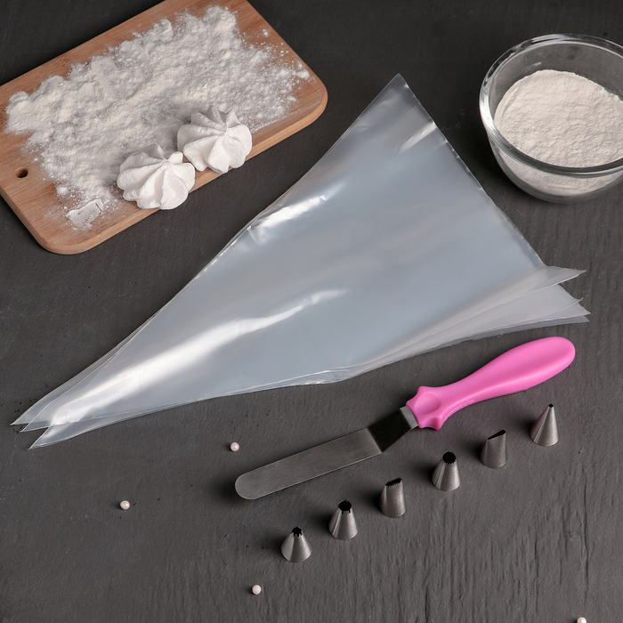 Набор кондитерский 14 предметов: 7 мешков 32х18 см, 6 насадок d=1,8 см, лопатка