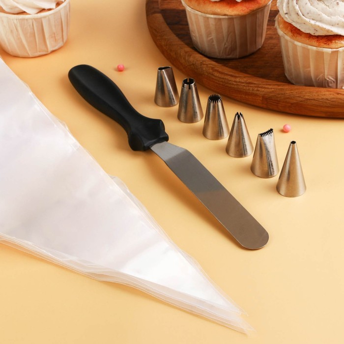Набор кондитерский 14 предметов: 7 мешков 32х18 см, 6 насадок d=1,8 см, лопатка