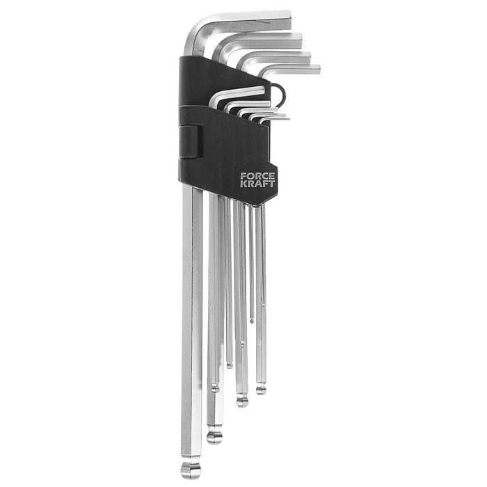 Набор ключей ForceKraft, Г-образных, 6-гранных, экстра длинных, с шаром, CR-V, 9пр. 1.5-10мм 38391