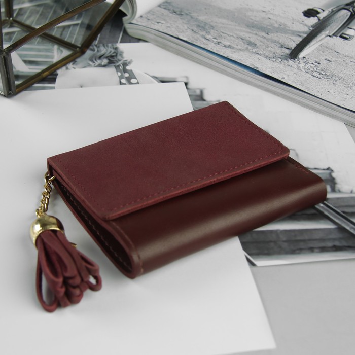 Кошелёк женский, 4 отдела, для карт, с кисточкой, цвет бордовый