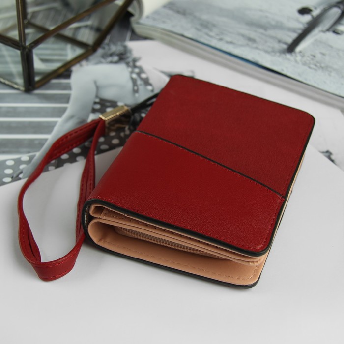 Кошелёк женский, 3 отдела, для карт, для монет, с ручкой, цвет бордовый