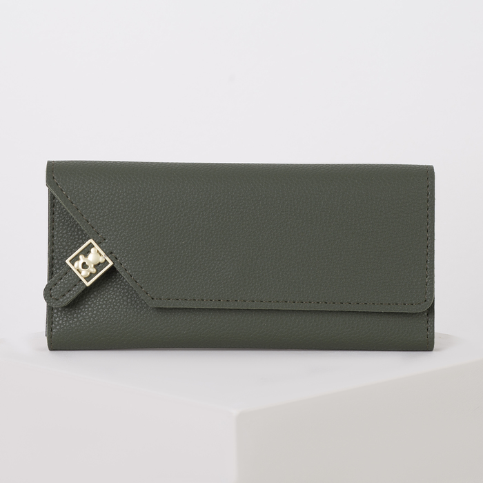 Кошелёк женский, 3 отдела, для карт, для монет, цвет зелёный