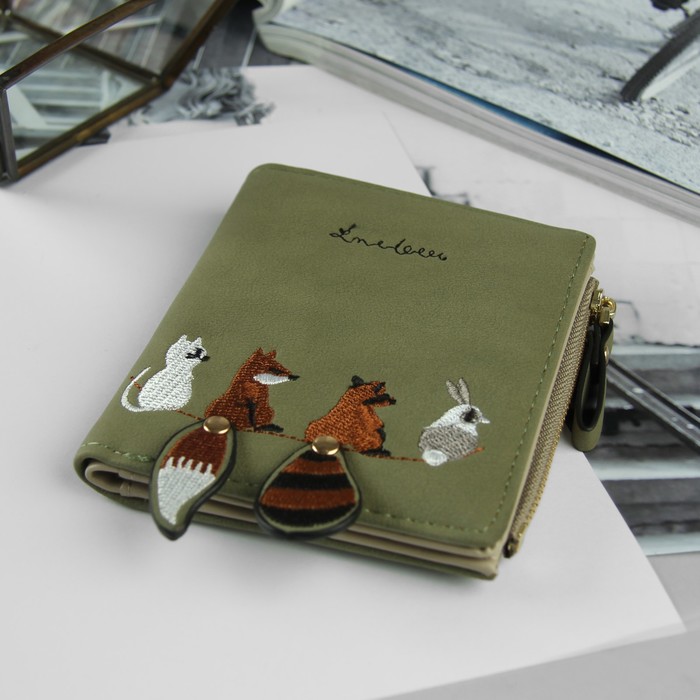 Кошелёк женский, 4 отдела, для карт, для монет, цвет зелёный