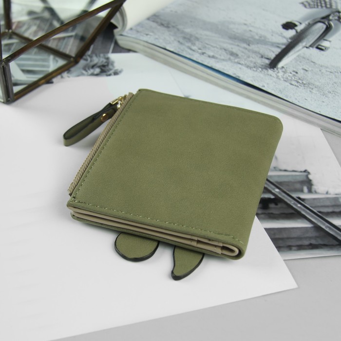 Кошелёк женский, 4 отдела, для карт, для монет, цвет зелёный