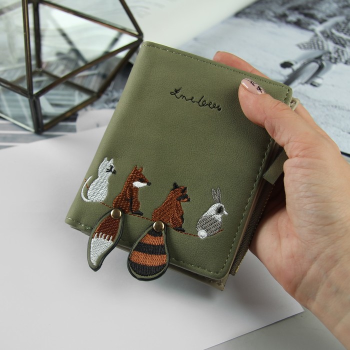 Кошелёк женский, 4 отдела, для карт, для монет, цвет зелёный