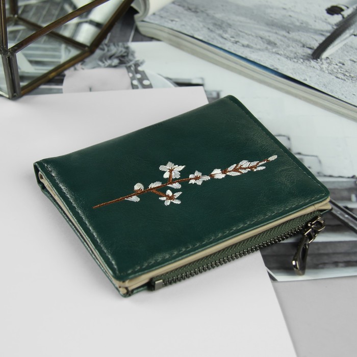 Кошелёк женский, 5 отделов, для карт, для монет, цвет зелёный