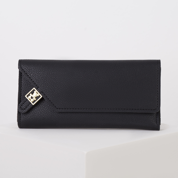 Кошелёк женский, 3 отдела, для карт, для монет, цвет чёрный