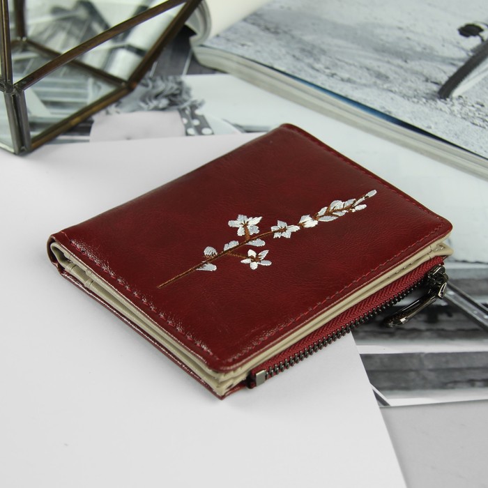 Кошелёк женский, 5 отделов, для карт, для монет, цвет бордовый