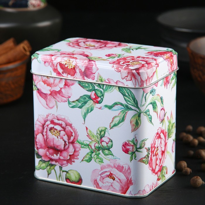 Банка для сыпучих продуктов "Пионы" прямоуг 9,8х6,7 см h=9,8 см v=0,6 л