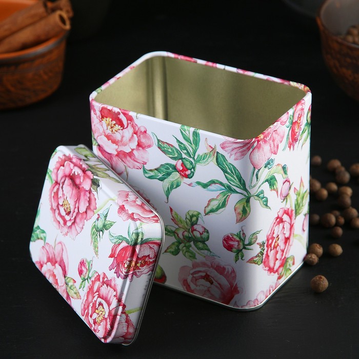 Банка для сыпучих продуктов "Пионы" прямоуг 9,8х6,7 см h=9,8 см v=0,6 л