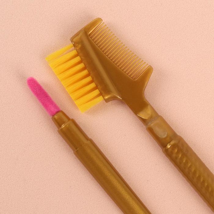 Набор кистей для макияжа, 2 предмета: расчёска 14см, аппликатор 10см, цвет золотой