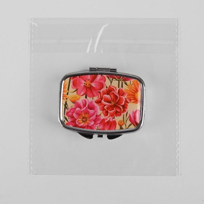 Таблетница "Солнечный букет", с зеркалом, 2 секции, цвет серебристый/оранжевый