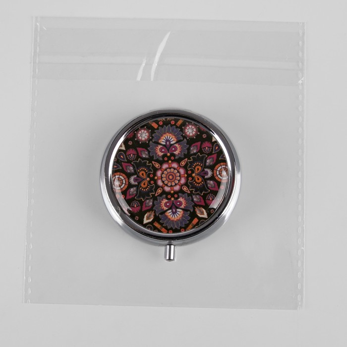 Таблетница "Узор", с зеркалом, 3 секции, цвет серебристый/чёрный