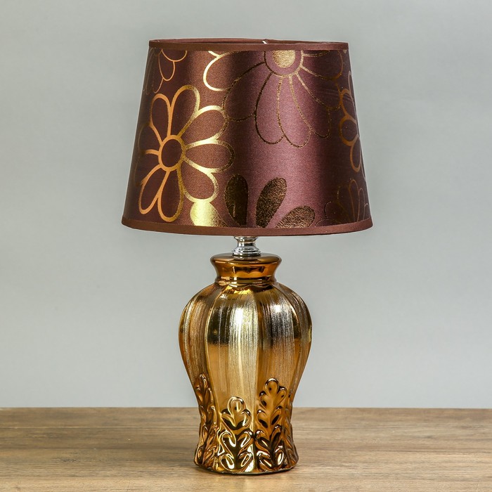 Лампа настольная керамика "Веточка с листьями" бронза Е14 25W 31х17,5х17,5 см