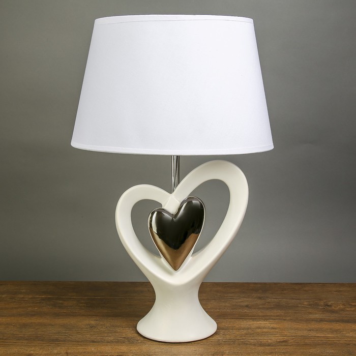 Лампа настольная керамика "Двойное сердце" белая+серебро Е27 25W 48х31х20,5 см