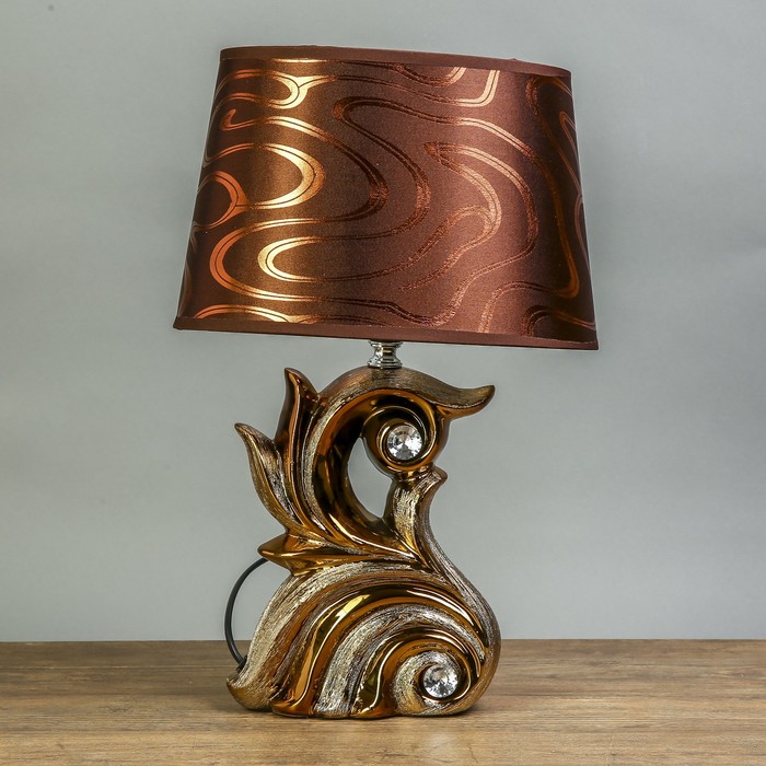 Лампа настольная керамика "Плеск волн" бронза стразы Е14 25W 38х25х18 см