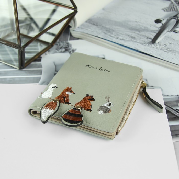 Кошелёк женский, 4 отдела, для карт, для монет, цвет серый