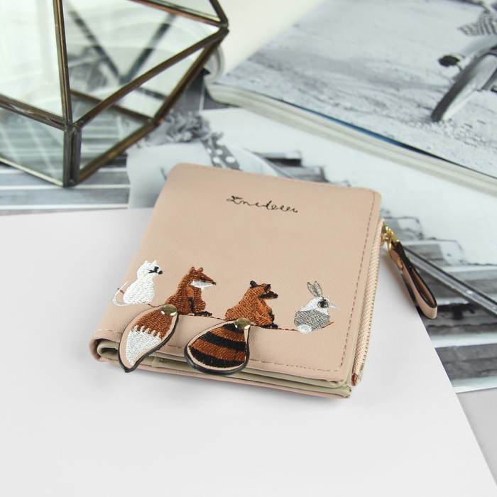 Кошелёк женский, 4 отдела, для карт, для монет, цвет пудровый