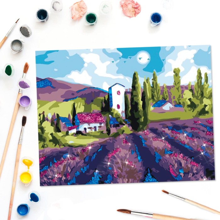 Роспись по номерам "Прованс" с фольгой, краски 14 шт, кисти, крепления