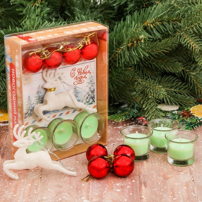 Набор свечей в стекле с декором "С Новым годом!"