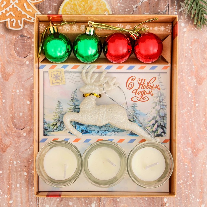 Набор свечей в стекле с декором "Удачного Нового года!"