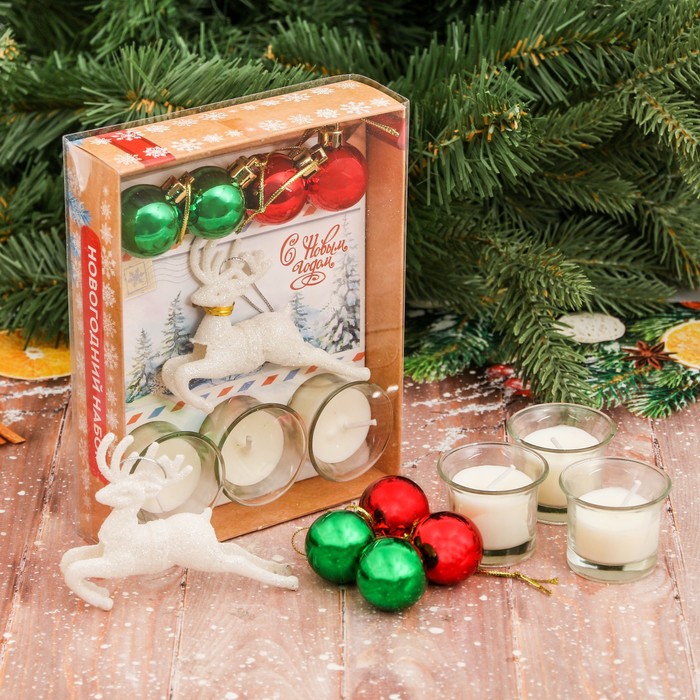 Набор свечей в стекле с декором "Удачного Нового года!"