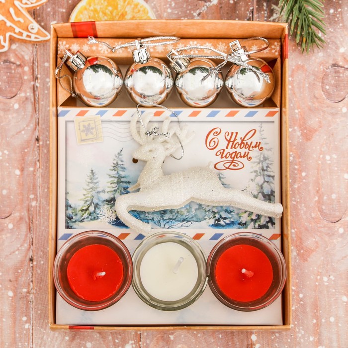 Набор свечей в стекле с декором "Тепла в Новом году!"