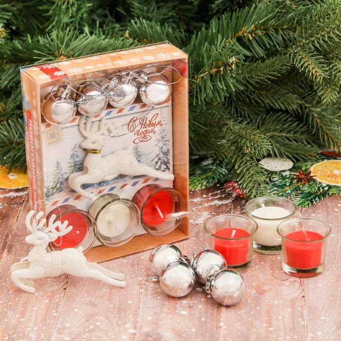 Набор свечей в стекле с декором "Тепла в Новом году!"