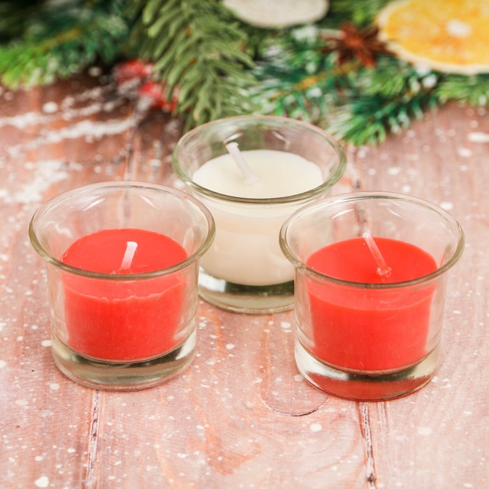 Набор свечей в стекле с декором "Тепла в Новом году!"