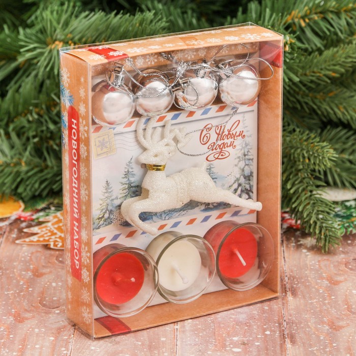 Набор свечей в стекле с декором "Тепла в Новом году!"