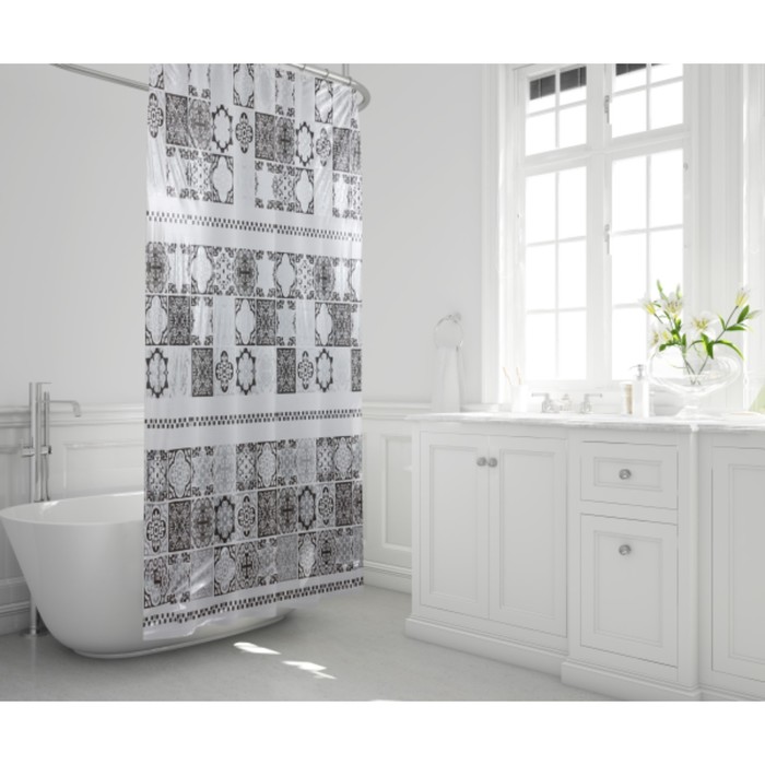 Штора для ваннной комнаты, 180х200 см, ПВХ, Cementine, серая