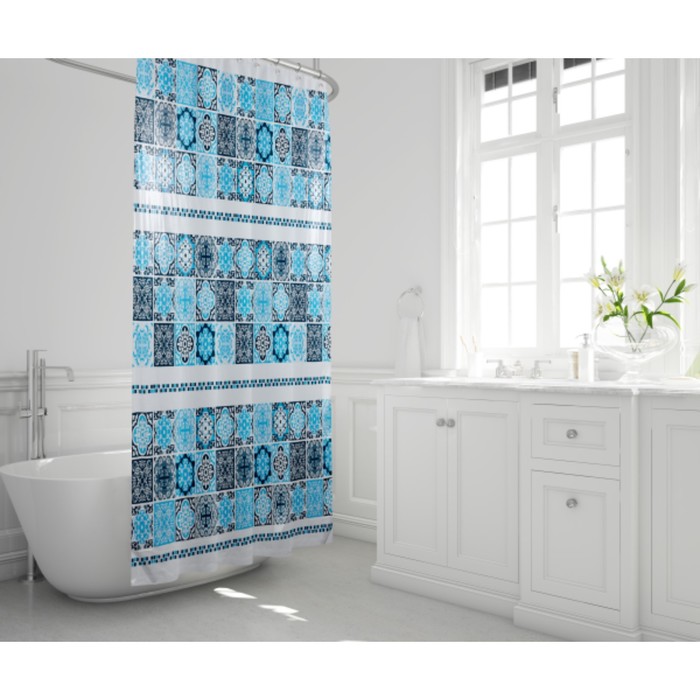 Штора для ванной комнаты Cementine, 180 х 200 см, ПВХ, синяя