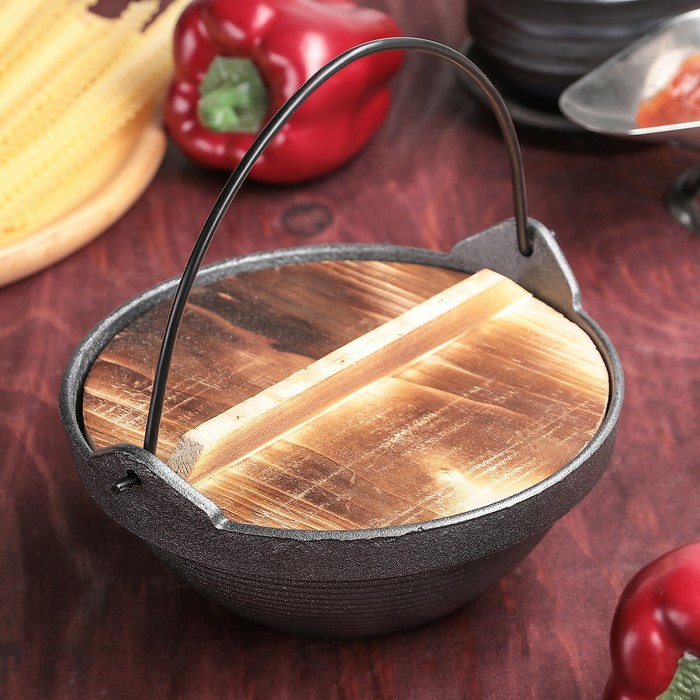 Котелок с деревянной крышкой с ручкой "Хемминг" 19х17,5х8,5 см